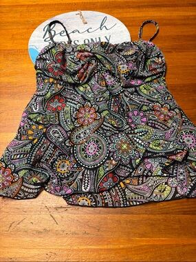 Black Multi Paisley Tankini Top Swim Bikini
